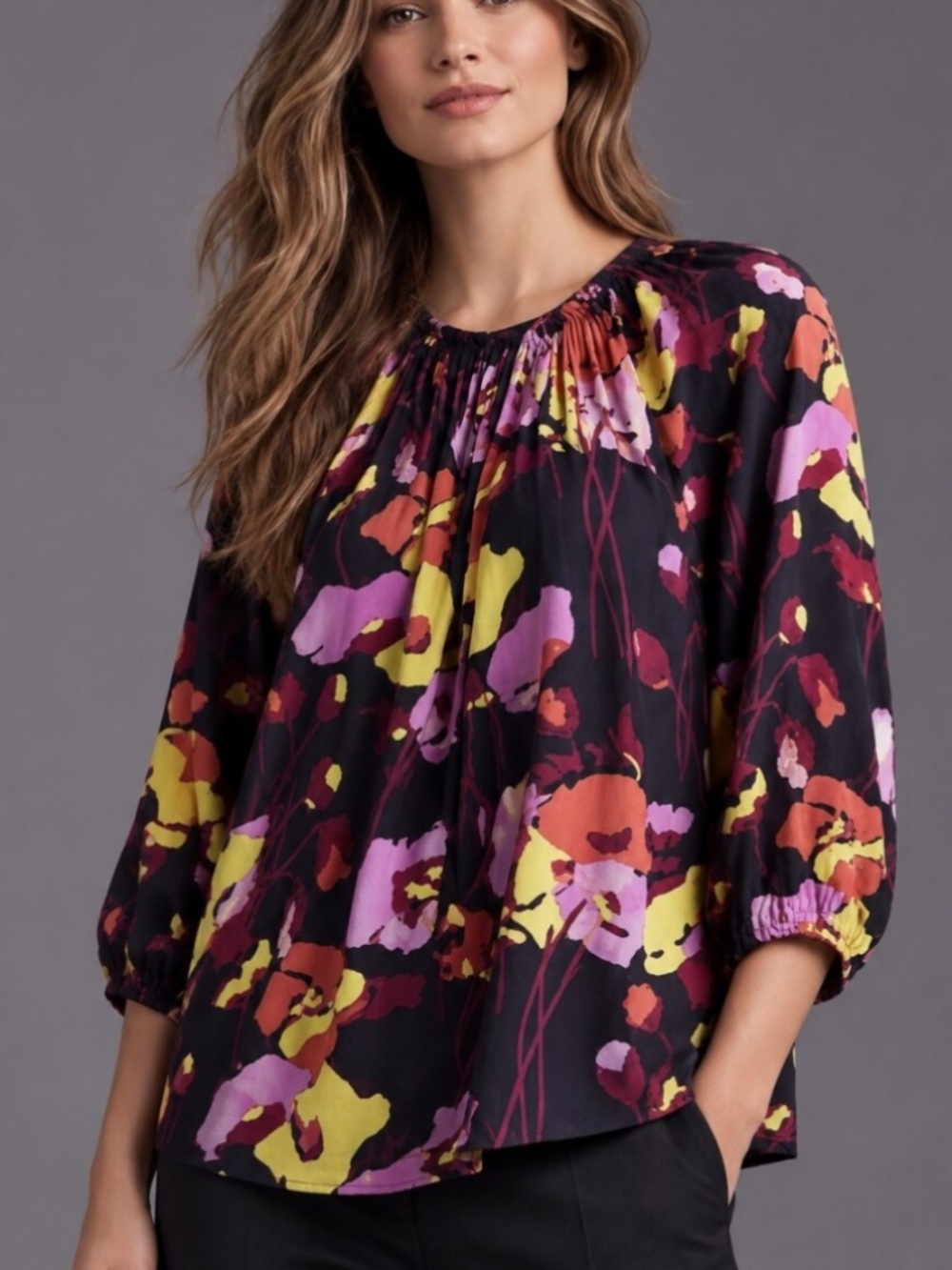 TUCKER NYC, "The Classic" Silk Floral Blouse, XS/S/P